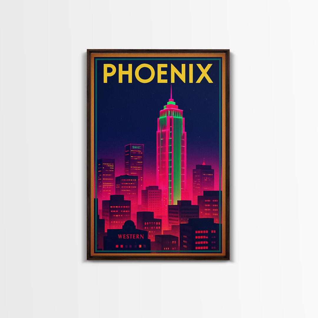 Phoenix Arizona Travel Poster, Canvas Print, Neon Urban Skyline Wall Art, Phoenix Poster Print, Eclectic Wall Decor, Living Room Wall Art
