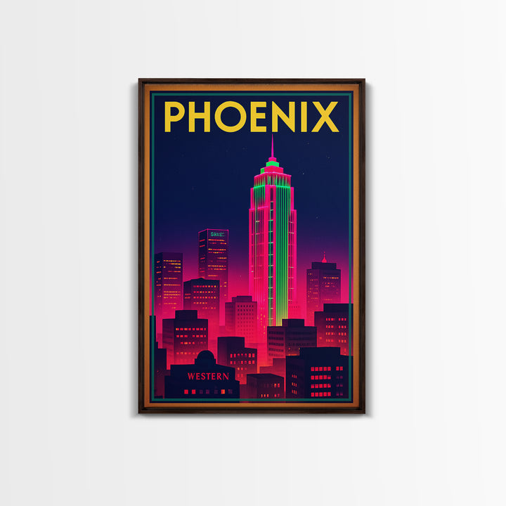 Phoenix Arizona Travel Poster, Canvas Print, Neon Urban Skyline Wall Art, Phoenix Poster Print, Eclectic Wall Decor, Living Room Wall Art