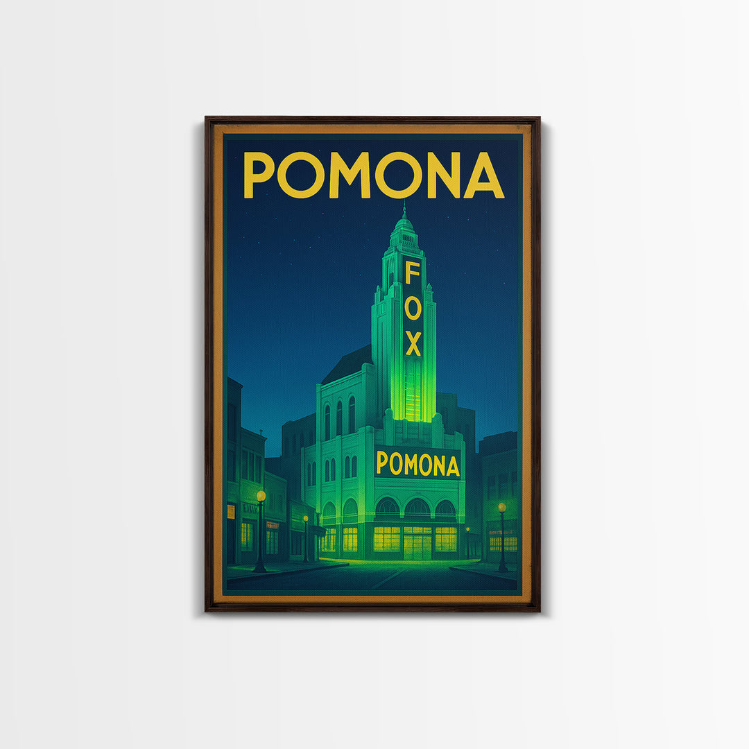 Pomona Travel Poster, Framed Canvas Print, Retro Neon Travel Art, Pomona Travel Art, City Travel Prints, City Illustration, Travel Gift