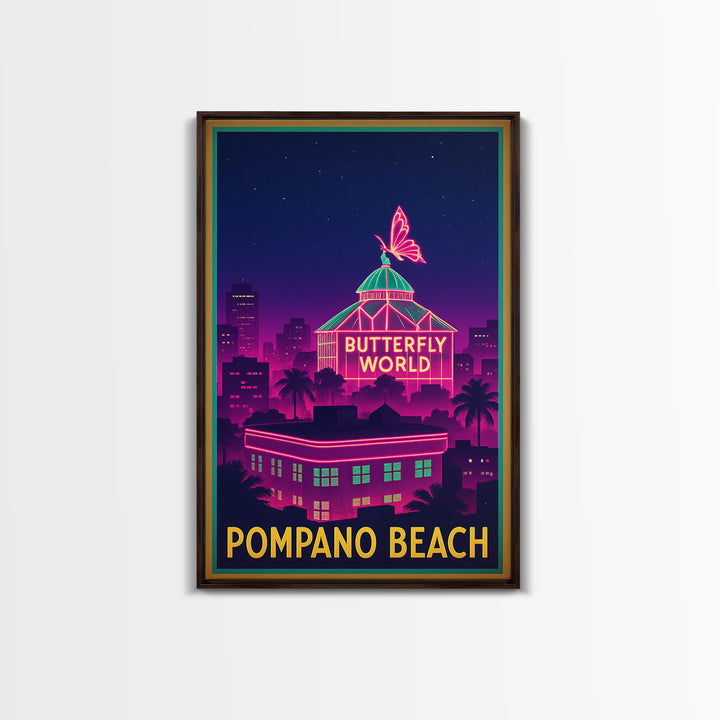Pompano Beach Florida Travel Poster, Canvas Print, Electric Night Poster Art, Pompano Beach City Art, City Art Print, Eclectic Wall Decor