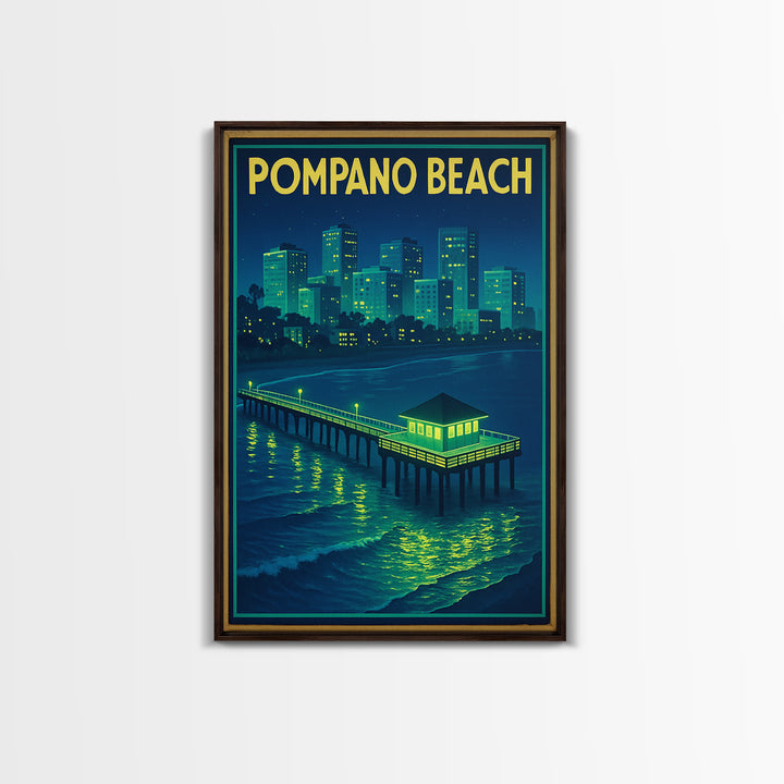 Pompano Beach Travel Poster, Canvas Print, Electric Night Poster Art, Pompano Beach Poster Print, Travel Art Print, Gift For Travelers