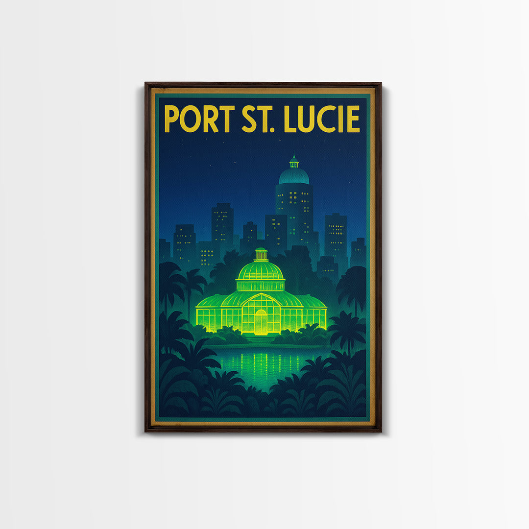 Port St Lucie Travel Poster, Framed Canvas Print, Electric Night Poster Art, Port St Lucie City Art, City Travel Prints, Home Office Decor