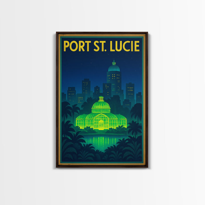 Port St Lucie Travel Poster, Framed Canvas Print, Electric Night Poster Art, Port St Lucie City Art, City Travel Prints, Home Office Decor