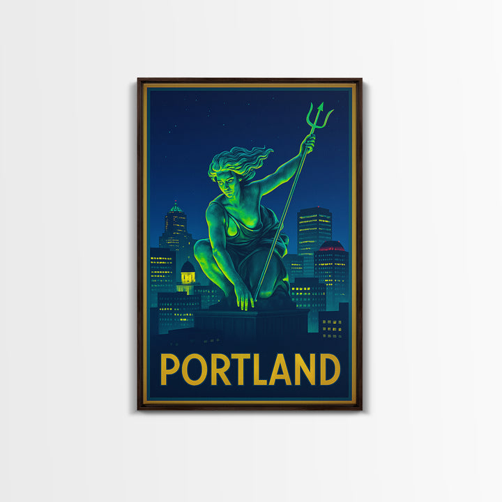 Portland Oregon Travel Poster, Framed Canvas Print, Retro Neon Travel Art, Portland Travel Art, Home Office Decor, Retro Travel Print