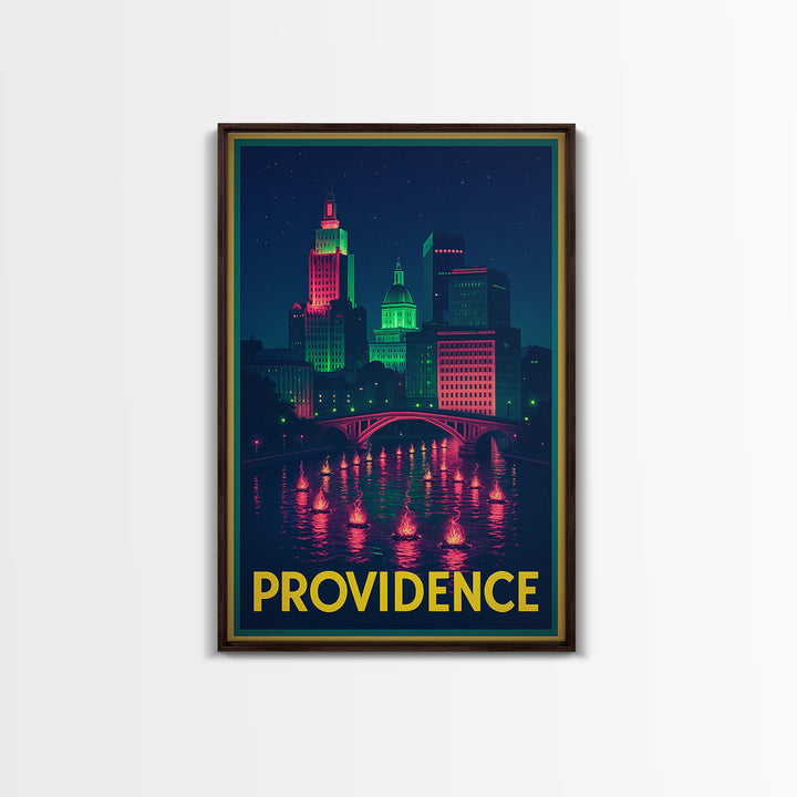 Providence Rhode Island Travel Poster, Canvas Print, Retro Neon Travel Art, Providence Travel Art, Travel Art Print, Vintage Travel Print