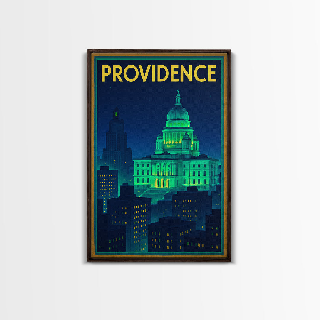 Providence Travel Poster, Canvas Print, Neon Skyline Art Wall Art, Providence Poster Print, Modern Wall Decor, Travel Wall Art, Design 2