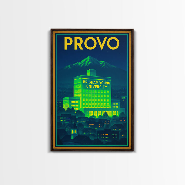 Provo Travel Poster, Framed Canvas Print, Neon Skyline Art Wall Art, Provo Poster Print, Travel Poster Art, City Travel Prints, Design 2
