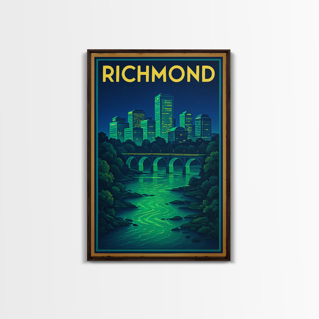R Ichmond Travel Poster, Framed Canvas Print, Cyberpunk Style City Art, R Ichmond City Art, Home Office Decor, Gift For Travelers