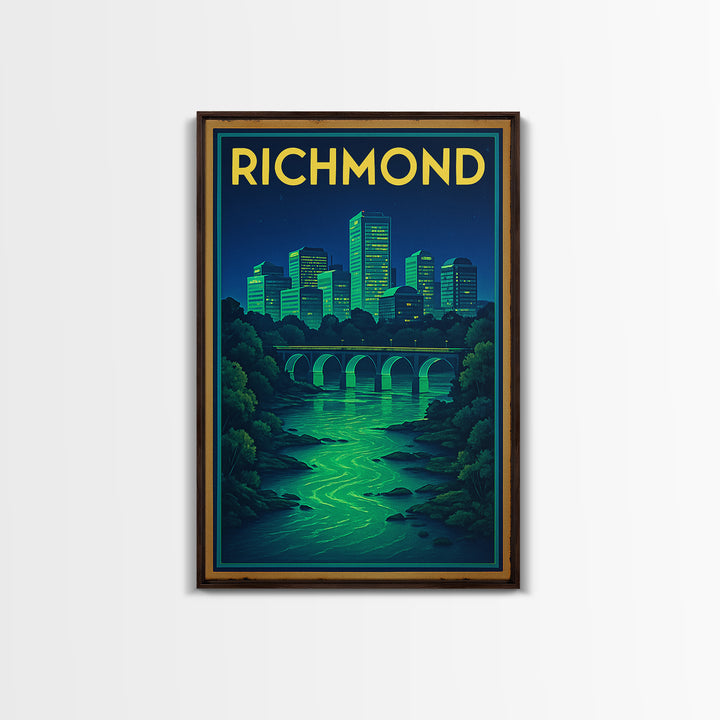 R Ichmond Travel Poster, Framed Canvas Print, Cyberpunk Style City Art, R Ichmond City Art, Home Office Decor, Gift For Travelers