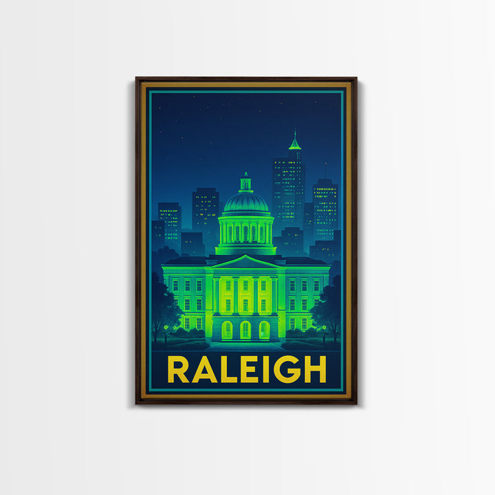 Raleigh North Carolina Travel Poster, Canvas Print, Electric Night Poster Art, Raleigh City Art, Vintage City Art, Travel Art, City Poster