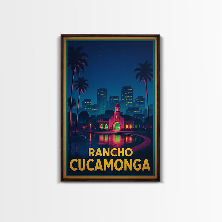 Rancho Cucamonga California Travel Poster, Canvas Print, Neon City Skyline Wall Art, Rancho Cucamonga Wall Art, Travel Art Print, Art Print