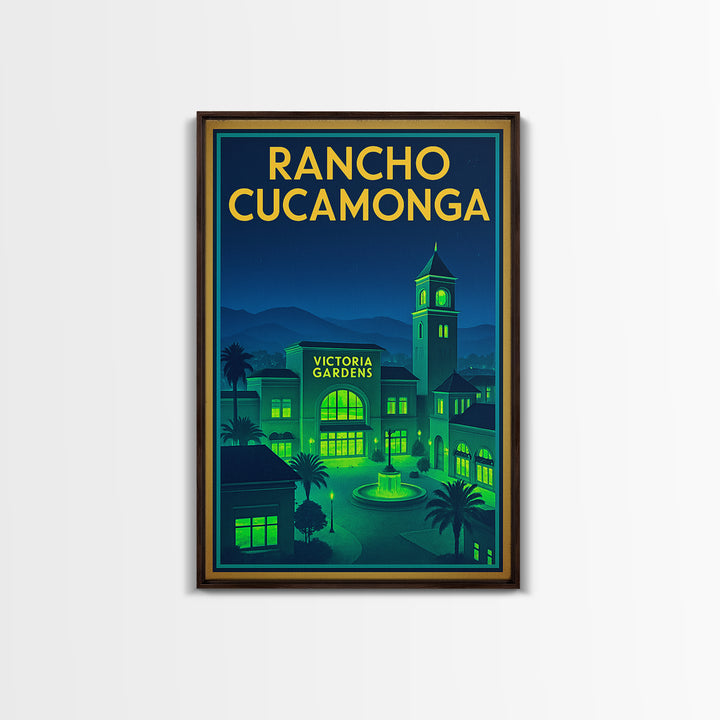 Rancho Cucamonga Travel Poster, Canvas Print, Retro Neon Travel Art, Rancho Cucamonga Travel Art, Travel Wall Art, Home Office Decor