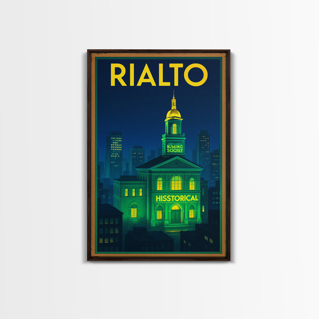Rialto Travel Poster, Canvas Print, Electric Night Poster Art, Rialto City Art, Gift For Travelers, Vintage City Poster, Travel Art Print