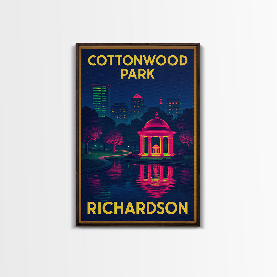 Richardson Texas Travel Poster, Canvas Print, Retro Neon Travel Art, Richardson Wall Art, Office Decor, City Art Print, Mid Century Wall Art