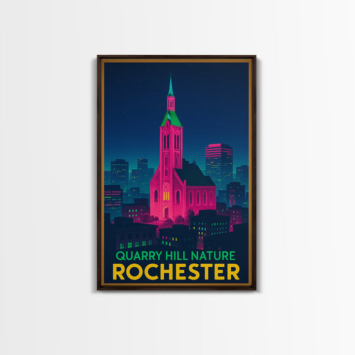 Rochester Travel Poster, Canvas Print, Retro Neon Travel Art, Rochester Art Print, Travel Wall Decor, Gift For Travelers, Travel Wall Art