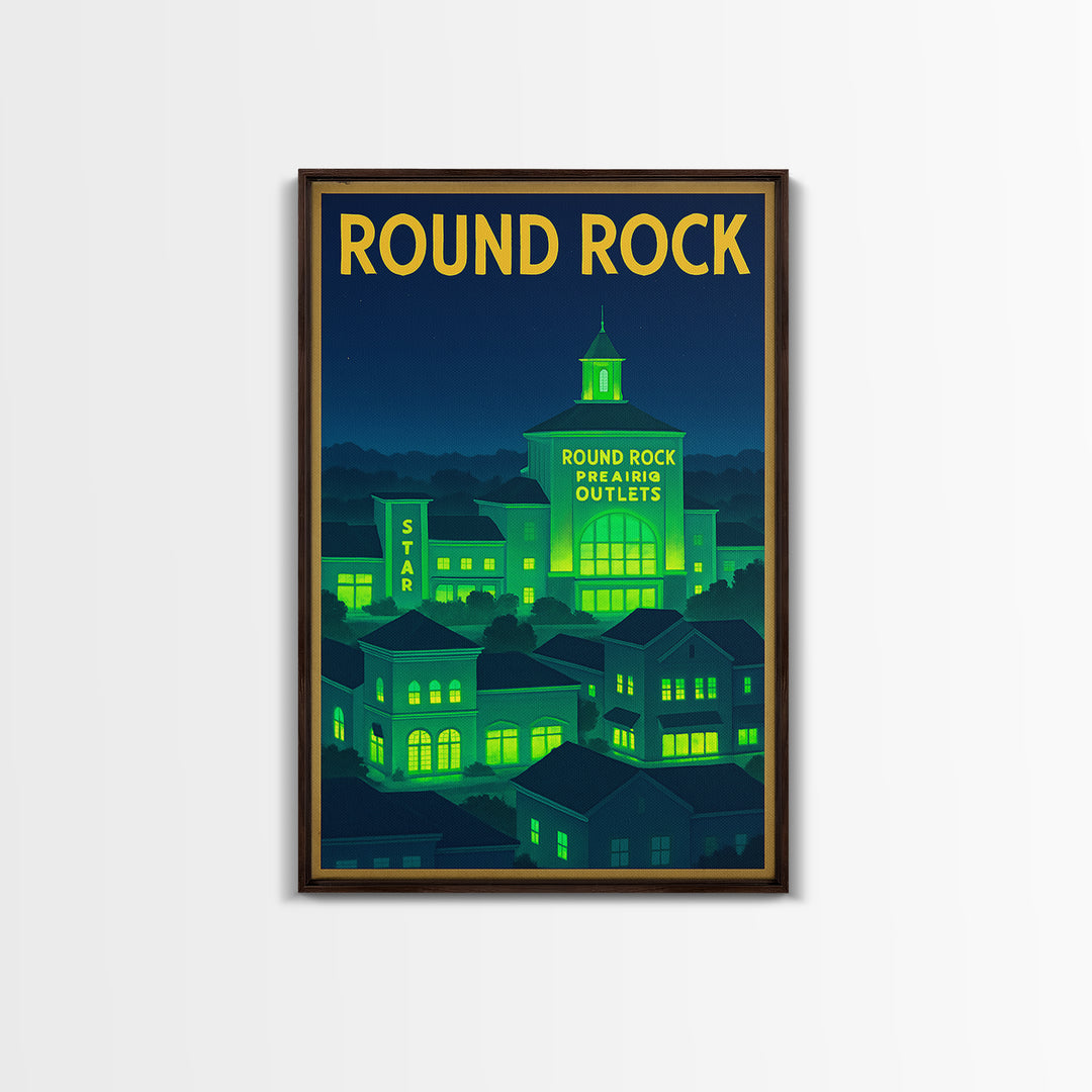 Round Rock Travel Poster, Canvas Print, Neon Downtown Skyline Wall Art, Round Rock Wall Art, Retro Travel Print, Art Print, Travel Prints