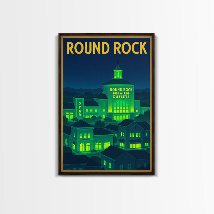 Round Rock Travel Poster, Canvas Print, Neon Downtown Skyline Wall Art, Round Rock Wall Art, Retro Travel Print, Art Print, Travel Prints