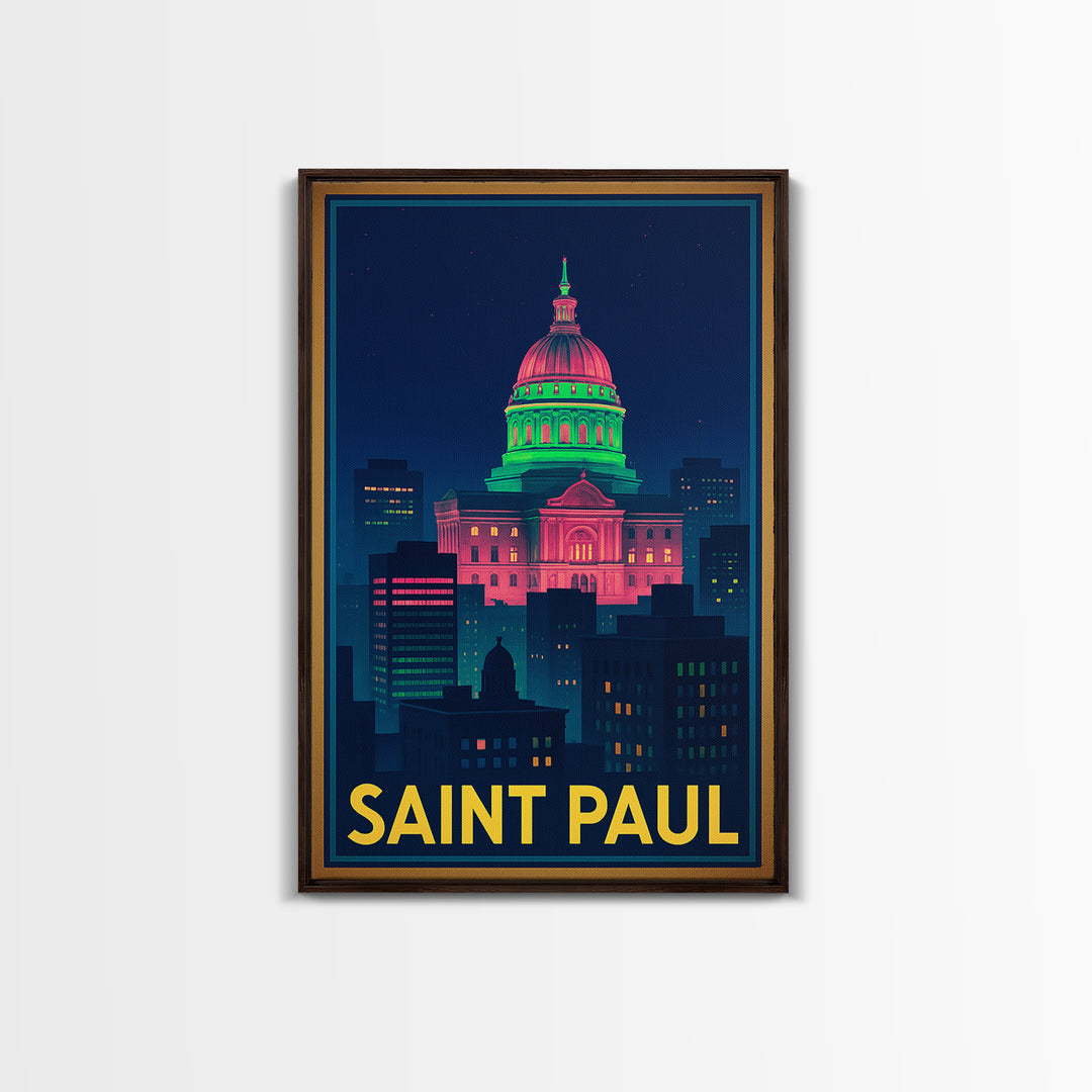 Saint Paul Minnesota Travel Poster, Canvas Print, Cyberpunk Style City Art, Saint Paul City Art, Gift For Travelers, Living Room Wall Art