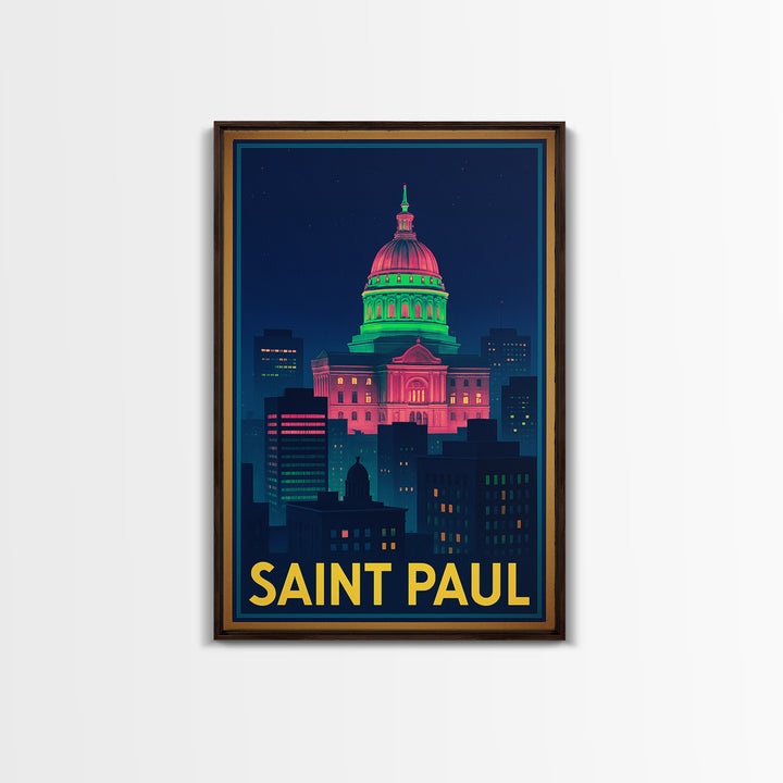 Saint Paul Minnesota Travel Poster, Canvas Print, Cyberpunk Style City Art, Saint Paul City Art, Gift For Travelers, Living Room Wall Art
