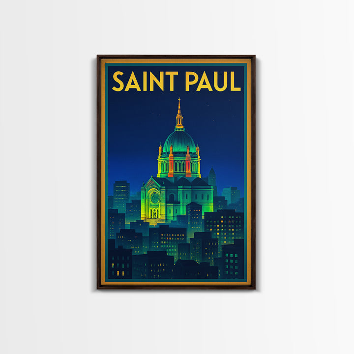 Saint Paul Travel Poster, Framed Canvas Print, Electric Night Poster Art, Saint Paul Art Print, Vintage Travel Art, City Travel Prints