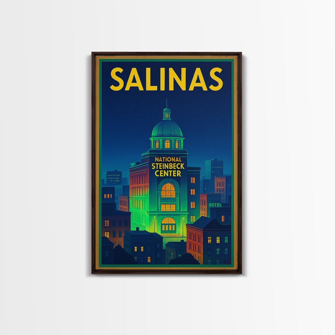 Salinas Travel Poster, Framed Canvas Print, Neon City Skyline Wall Art, Salinas Art Print, City Art Print, Vintage City Art, Travel Wall Art