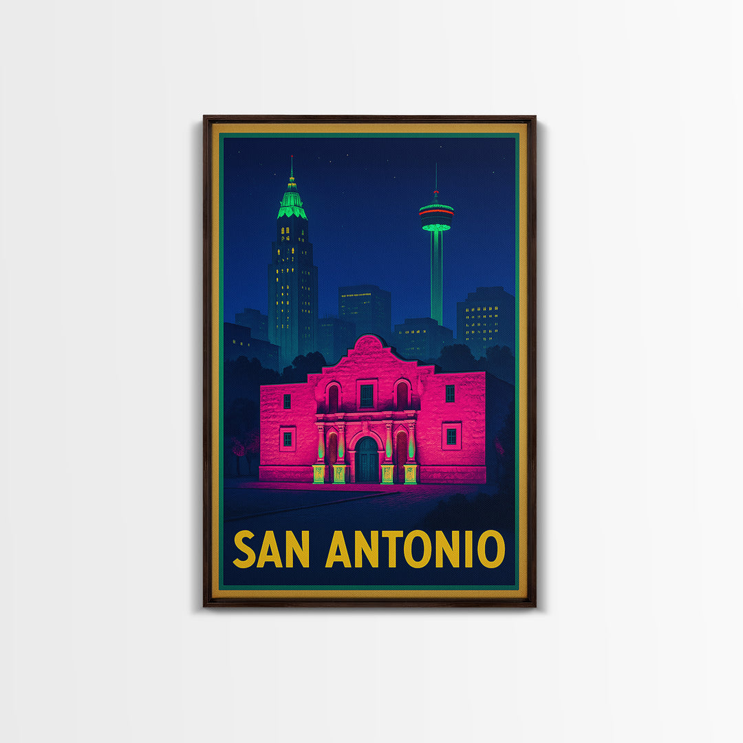 San Antonio Travel Poster, Canvas Print, Cyberpunk Style City Art, San Antonio City Art, Travel Art Print, Vintage City Poster
