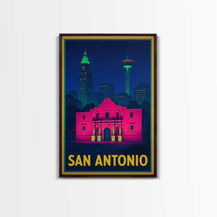 San Antonio Travel Poster, Canvas Print, Cyberpunk Style City Art, San Antonio City Art, Travel Art Print, Vintage City Poster