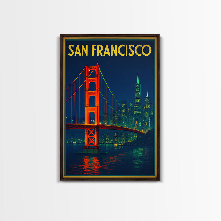 San Francisco Travel Poster, Canvas Print, Electric Night Poster Art, San Francisco City Art, Living Room Wall Art, Travel Poster Set