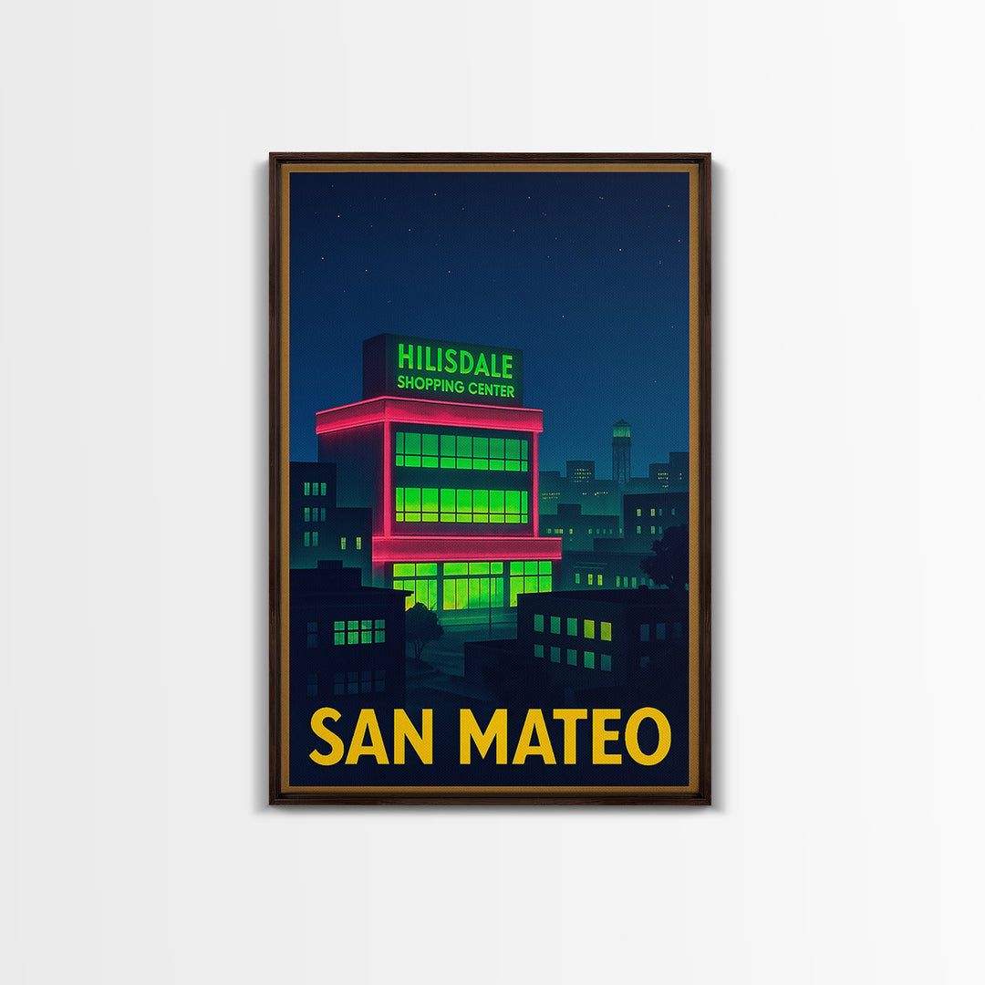 San Mateo California Travel Poster, Canvas Print, Electric Night Poster Art, San Mateo Travel Art, Living Room Wall Art, Vintage Travel Art
