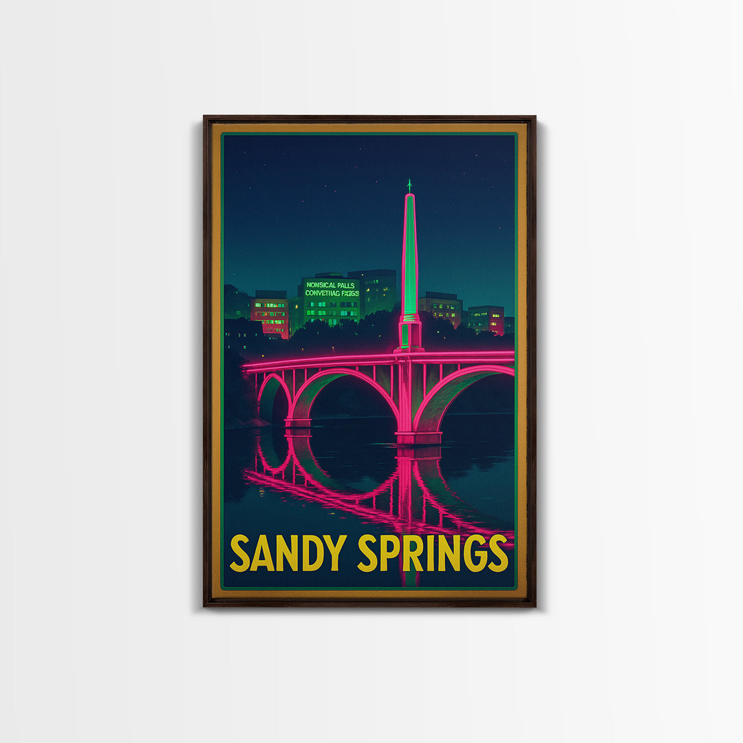 Sandy Springs Georgia Travel Poster, Canvas Print, Electric Night Poster Art, Sandy Springs Art Print, Watercolor Skyline, Travel Gift