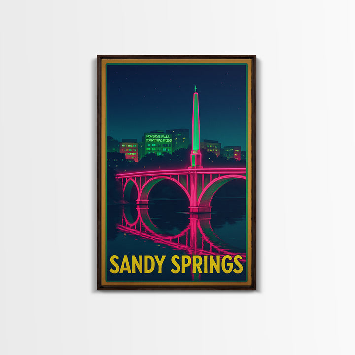 Sandy Springs Georgia Travel Poster, Canvas Print, Electric Night Poster Art, Sandy Springs Art Print, Watercolor Skyline, Travel Gift