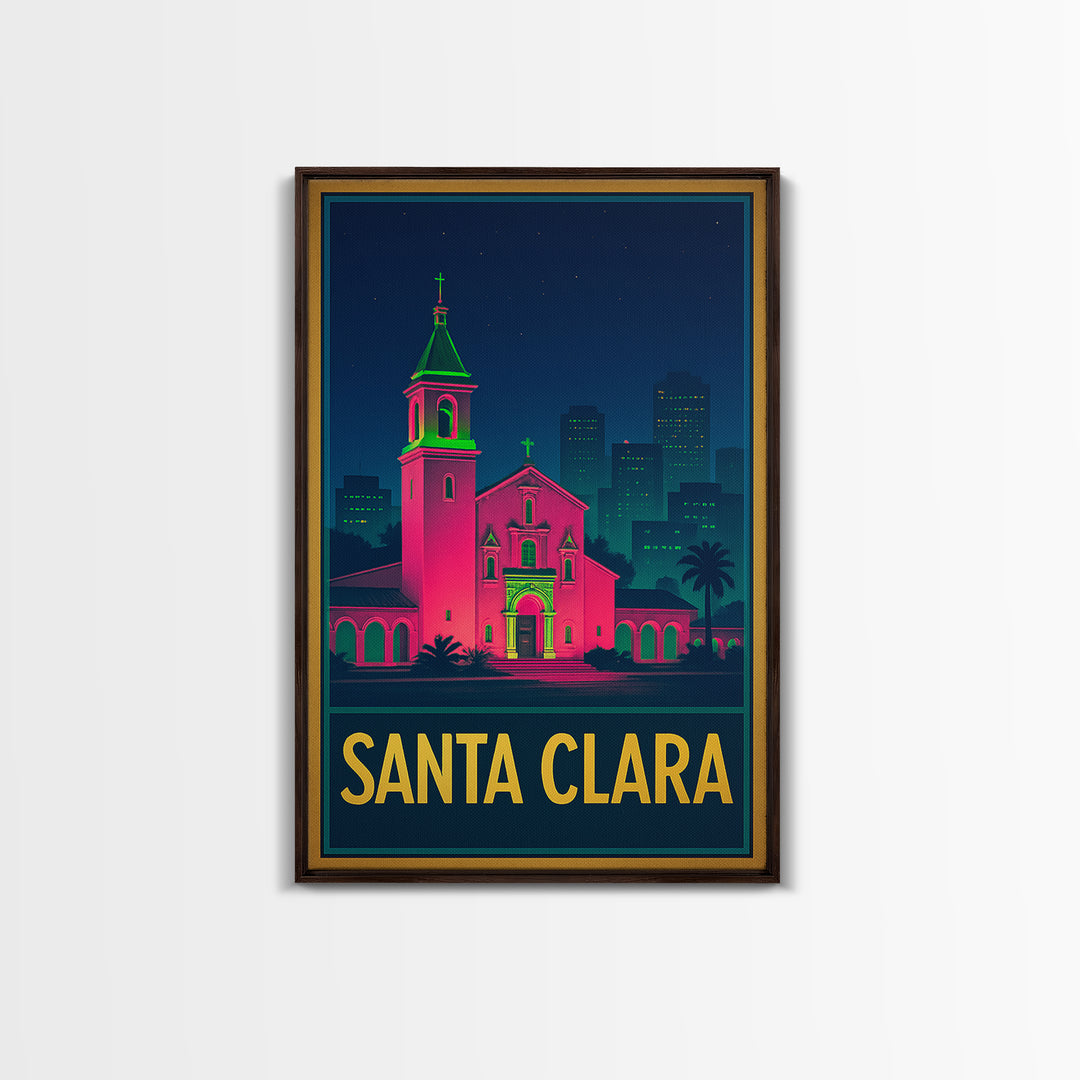 Santa Clara California Travel Poster, Canvas Print, Electric Night Poster Art, Santa Clara Wall Art, Eclectic Wall Decor, Fine Art Print