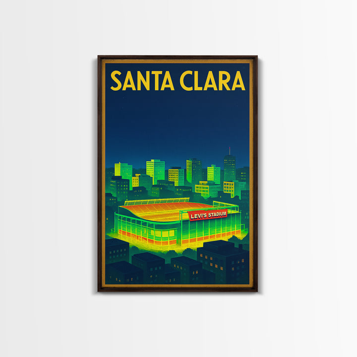 Santa Clara Travel Poster, Framed Canvas Print, Retro Neon Travel Art, Santa Clara City Art, Gift For Travelers, Mid Century Wall Art