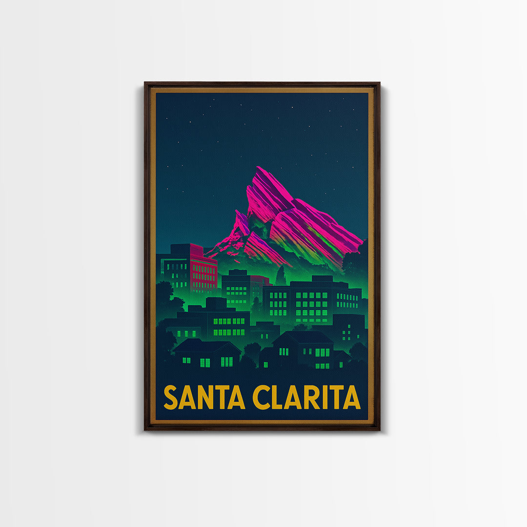 Santa Clarita California Travel Poster, Canvas Print, Electric Night Poster Art, Santa Clarita Art Print, Fine Art Print, City Art Print