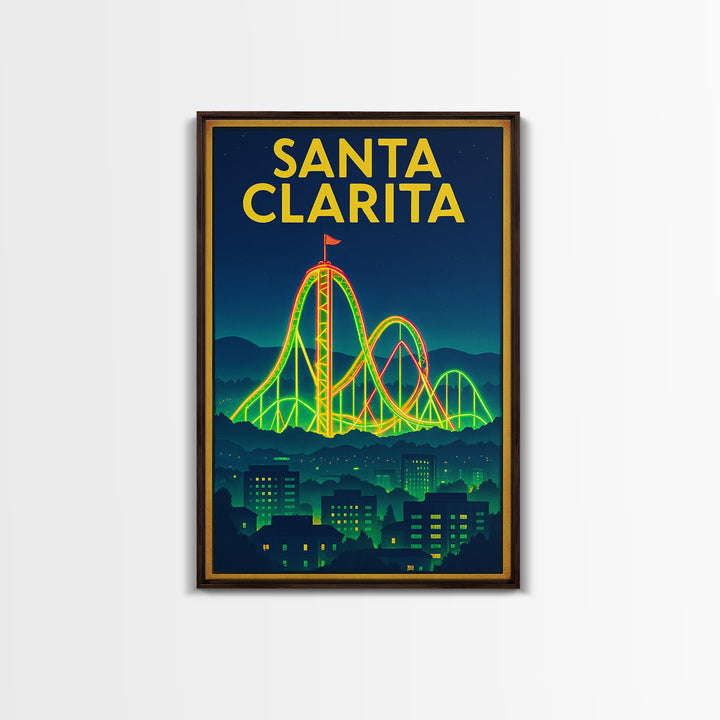 Santa Clarita Travel Poster, Framed Canvas Print, Retro Neon Travel Art, Santa Clarita Wall Art, Vintage City Poster, Retro Travel Print