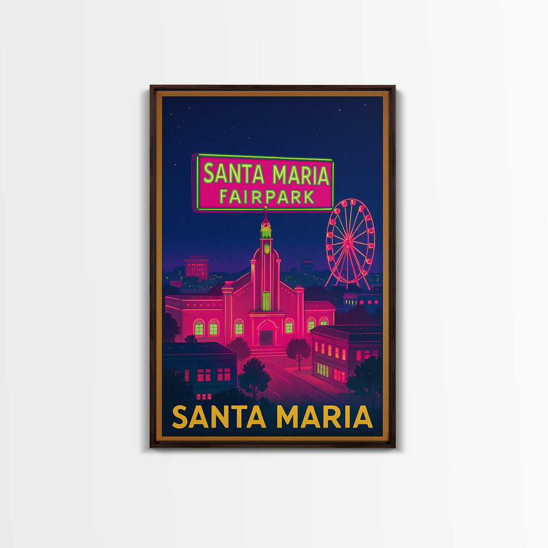 Santa Maria California Travel Poster, Canvas Print, Neon City Skyline Wall Art, Santa Maria Travel Art, Travel Poster Set, Wanderlust Decor