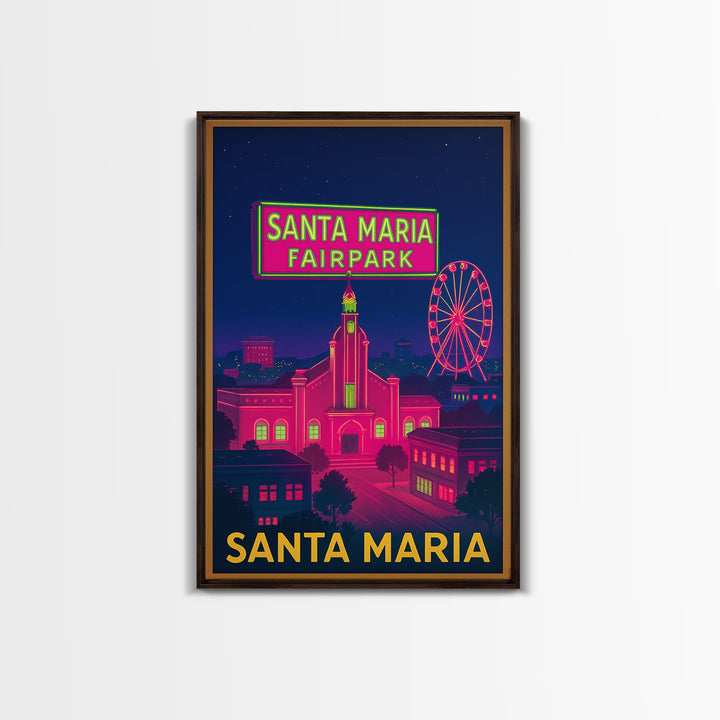 Santa Maria California Travel Poster, Canvas Print, Neon City Skyline Wall Art, Santa Maria Travel Art, Travel Poster Set, Wanderlust Decor