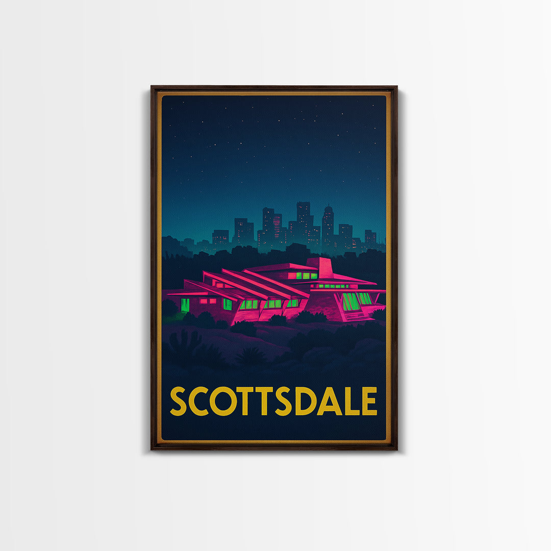 Scottsdale Arizona Travel Poster, Canvas Print, Neon Downtown Skyline Wall Art, Scottsdale Print, Art Print, Art Print, Wanderlust Decor