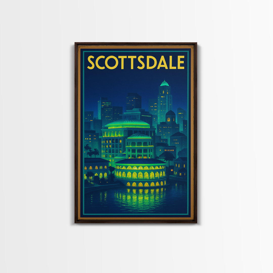 Scottsdale Travel Poster, Canvas Print, Electric Night Poster Art, Scottsdale Poster Print, Travel Wall Decor, Wanderlust Decor