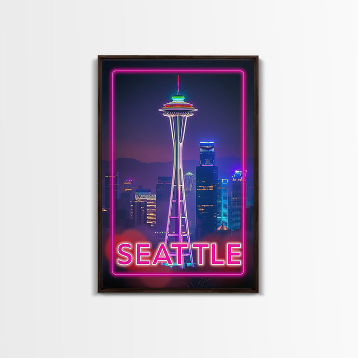 Seattle Washington Travel Poster, Canvas Print, Cyberpunk Style City Art, Seattle City Art, Wanderlust Decor, Travel Art Print, Wall Art