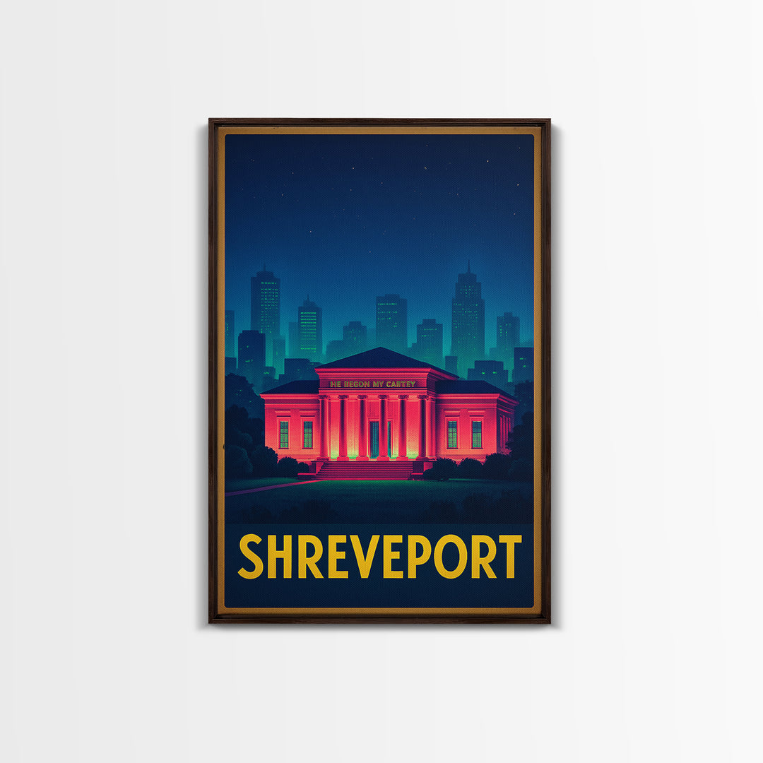 Shreveport Louisiana Travel Poster, Canvas Print, Retro Neon Travel Art, Shreveport Art Print, Travel Art Print, Vintage City Art