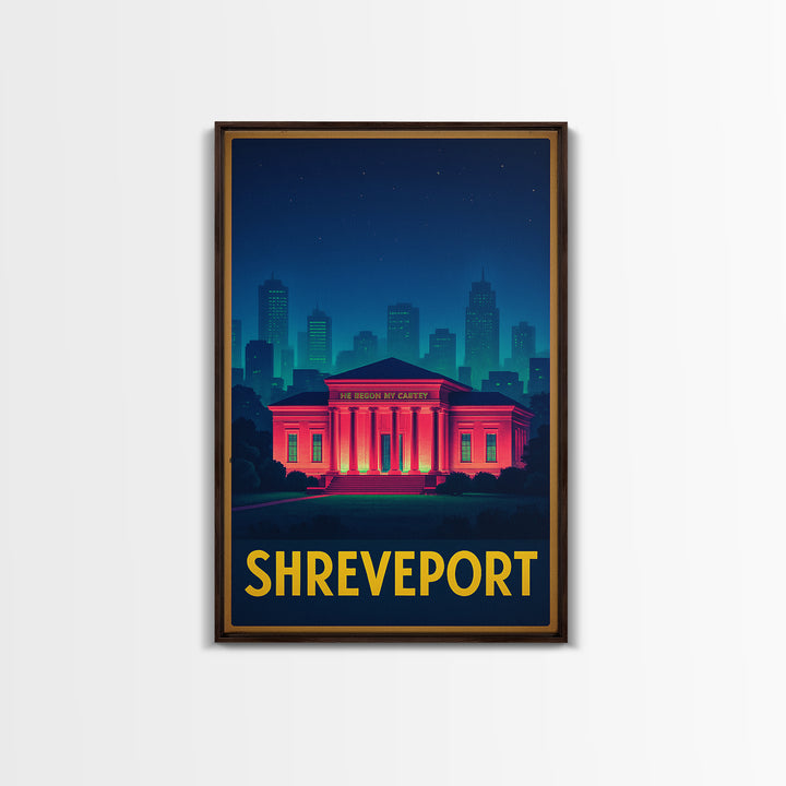 Shreveport Louisiana Travel Poster, Canvas Print, Retro Neon Travel Art, Shreveport Art Print, Travel Art Print, Vintage City Art