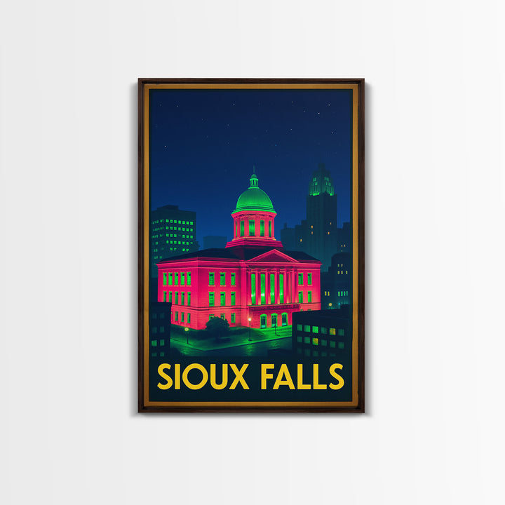 Sioux Falls South Dakota Travel Poster, Canvas Print, Neon Travel Art, Sioux Falls Print, Travel Poster Set, Watercolor Downtown Skyline