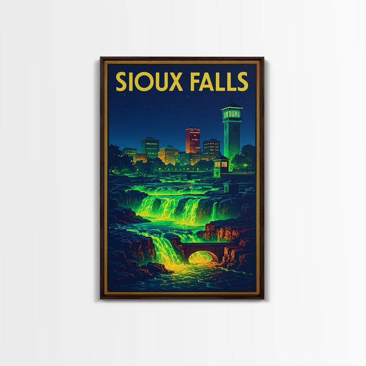 Sioux Falls Travel Poster, Canvas Print, Retro Neon Travel Art, Sioux Falls Poster Print, Living Room Wall Art, City Illustration