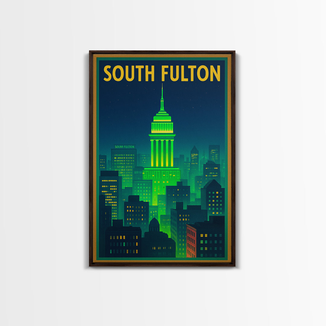 South Fulton Travel Poster, Canvas Print, Neon Urban Skyline Wall Art, South Fulton Art Print, Travel Poster Set, Living Room Wall Art