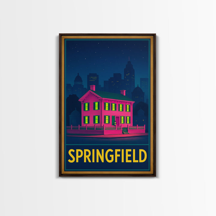 Springfield Missouri Travel Poster, Framed Canvas Print, Neon Skyline Wall Art, Springfield Travel Art, Wanderlust Decor, Travel Wall Art