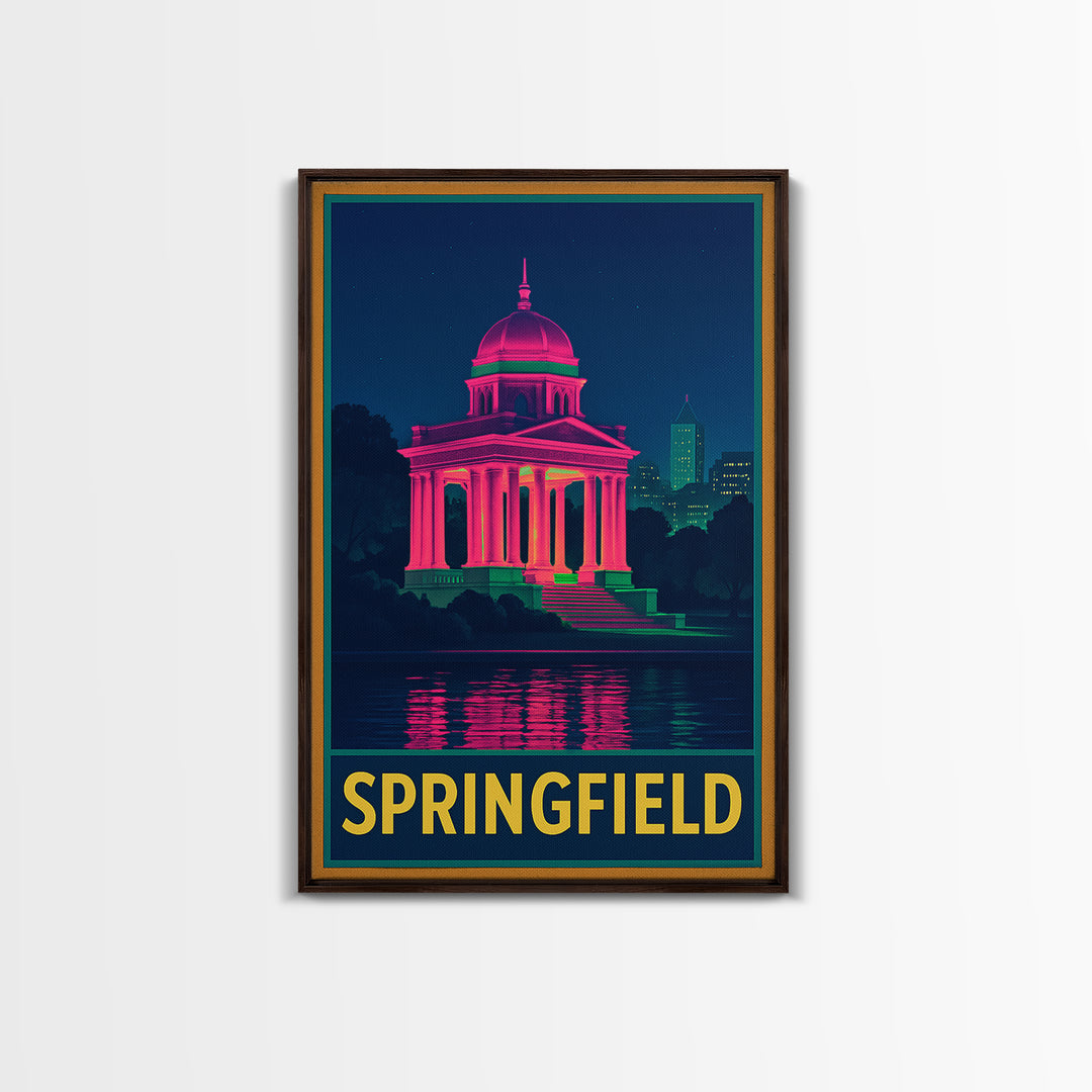 Springfield Travel Poster, Framed Canvas Print, Retro Neon Travel Art, Springfield Travel Art, Vintage Travel Print, Vintage Travel Art