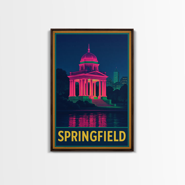 Springfield Travel Poster, Framed Canvas Print, Retro Neon Travel Art, Springfield Travel Art, Vintage Travel Print, Vintage Travel Art
