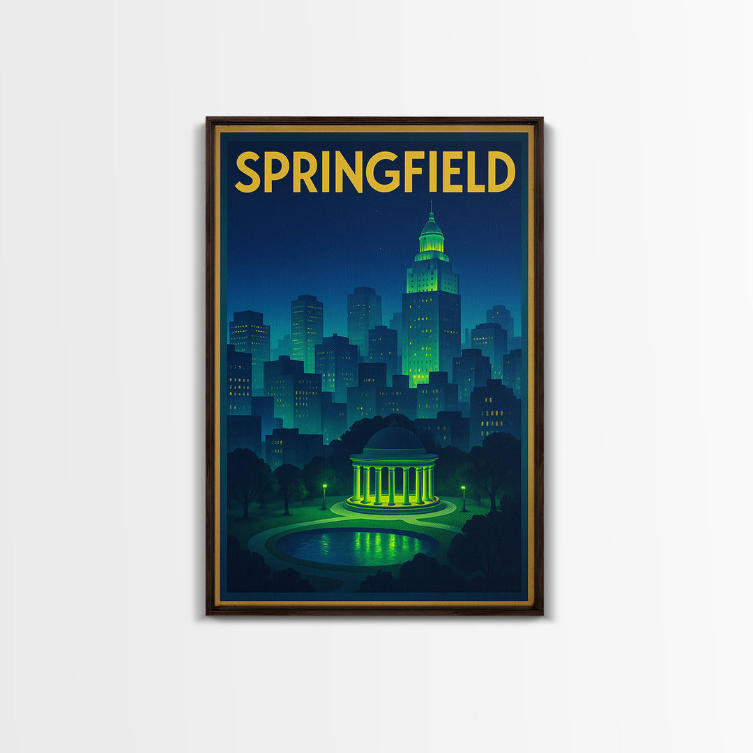 Springfield Travel Poster, Canvas Print, Electric Night Poster Art, Springfield Poster Print, Wanderlust Decor, Travel Art Print
