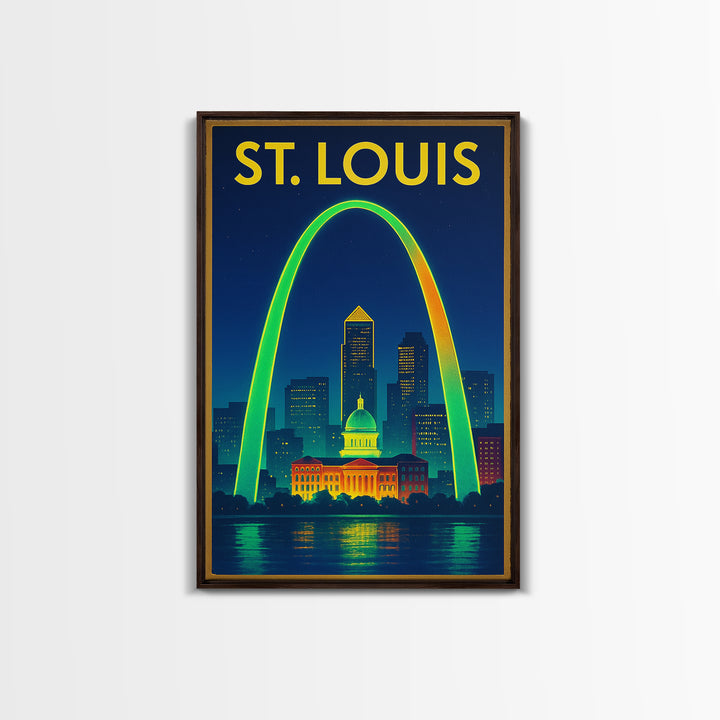 St Louis Travel Poster, Canvas Print, Electric Night Poster Art, St Louis City Art, Retro Travel Print, Travel Wall Art, Fine Art Print